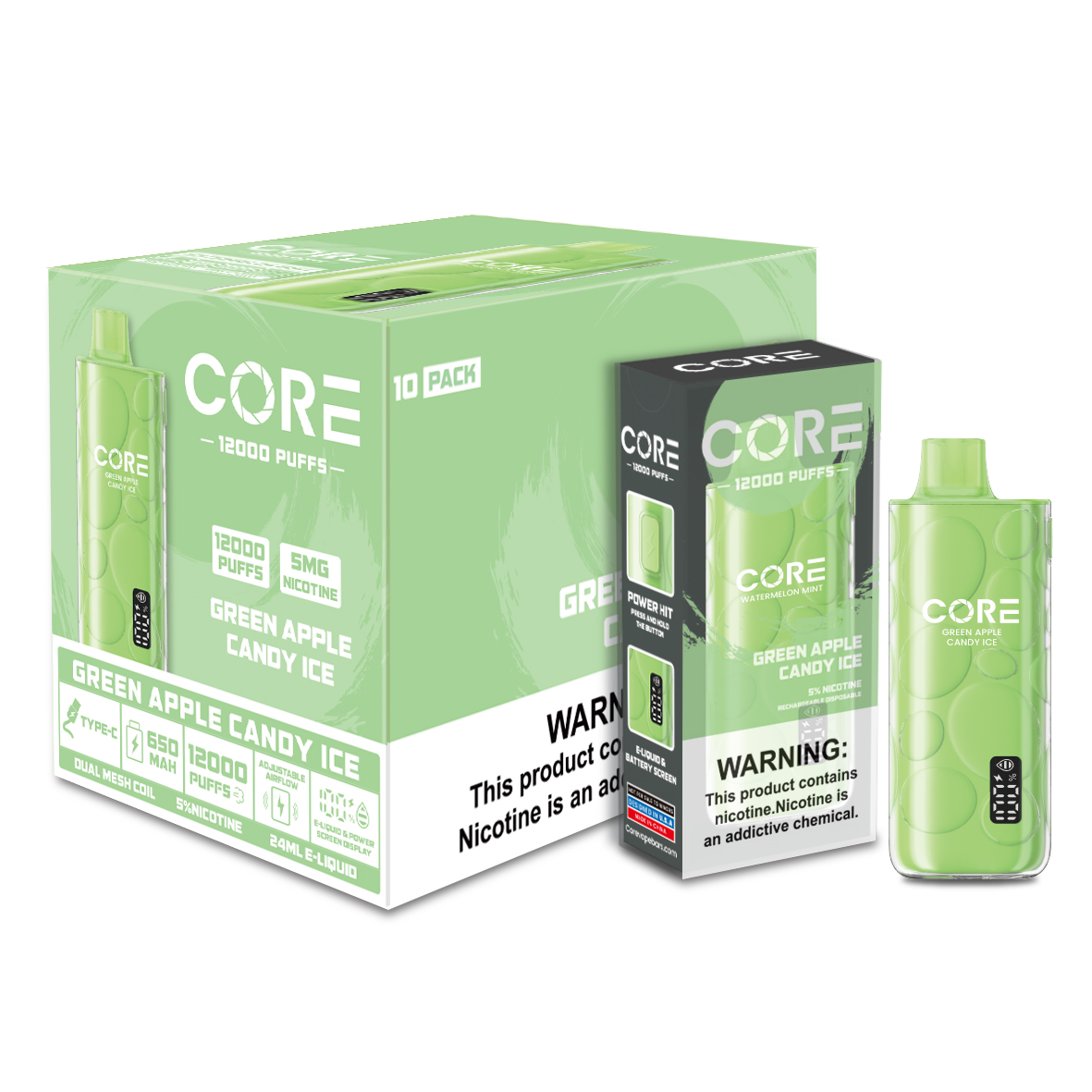 Core green apple candy 12k disposable 10ct
