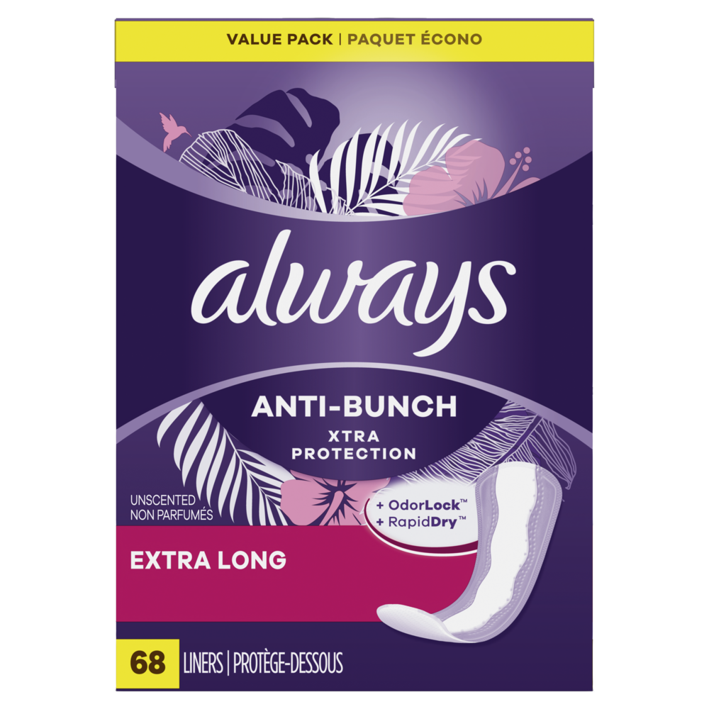 Always unscented extra long liners 68ct