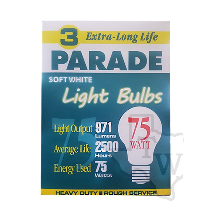 Light bulb 75 watt 3ct