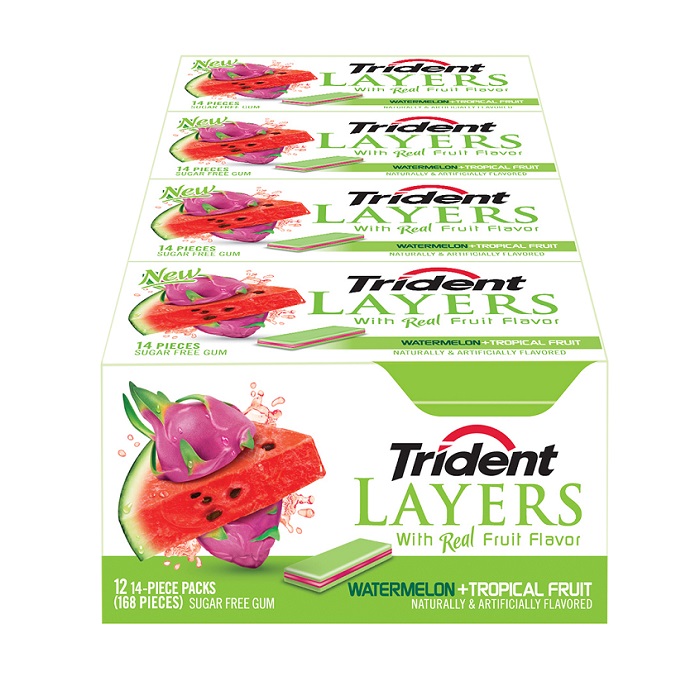 Trident layers watermelon & tropical fruit 12ct