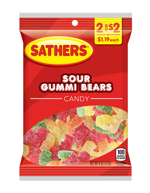 SATHERS 2/$2 SOUR GUMMI BEAR 12CT 4OZ - Hanging Bags - Candy, Mints ...