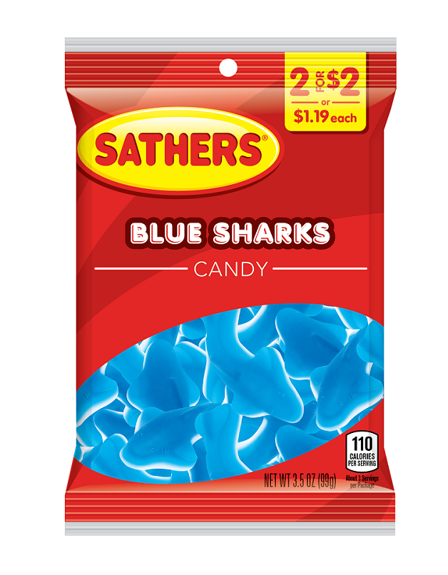 SATHERS 2/$2 BLUE SHARKS 12CT 3.5OZ - Hanging Bags - Candy, Mints ...