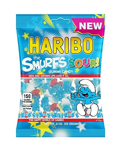 Haribo sour smurfs gummi candy h/b 4oz