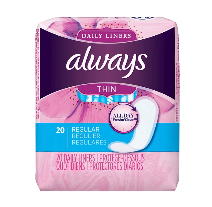 Always unscented panty liner thin reg 20ct