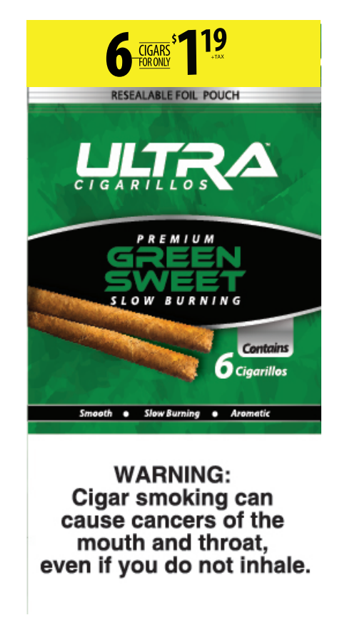 Ultra green sweet cigarillos 6/$1.19 15/6pk