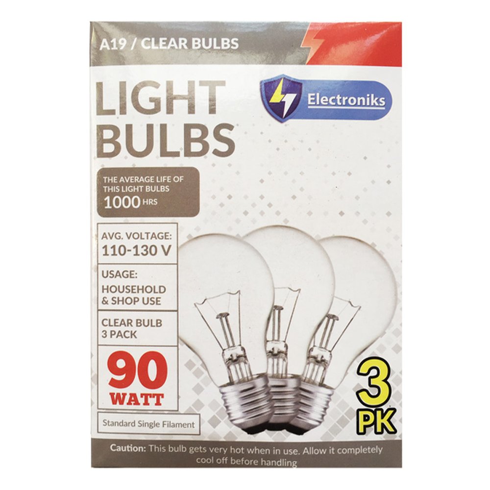 Electroniks bulbs clear 3pk 90watts