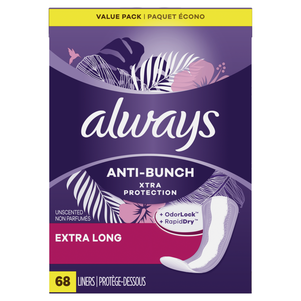 Always unscented extra long liners 68ct