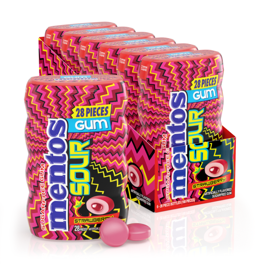 Mentos gum sour strawberry 28pc 6ct
