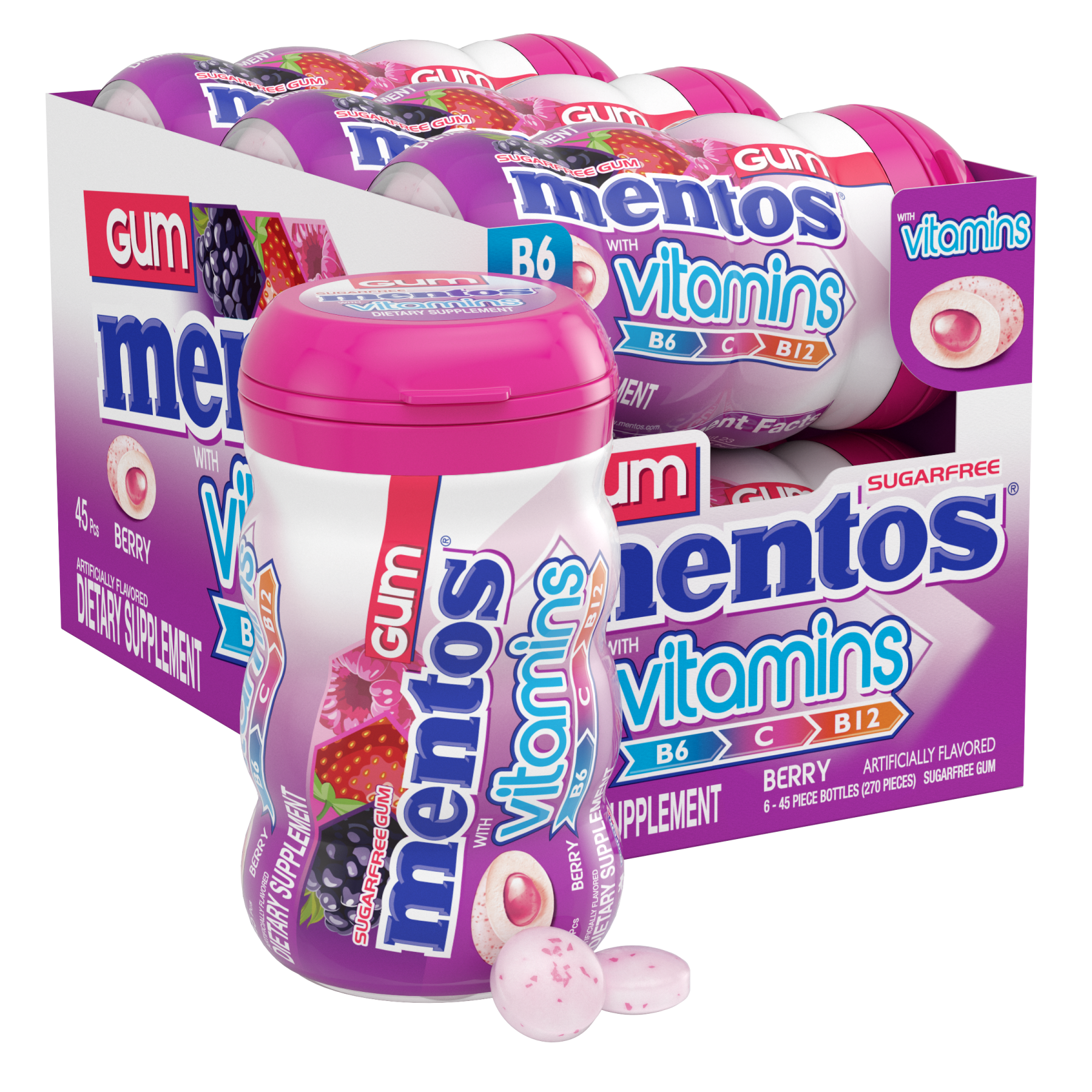 Mentos gum vitamins berry 45pc 6ct