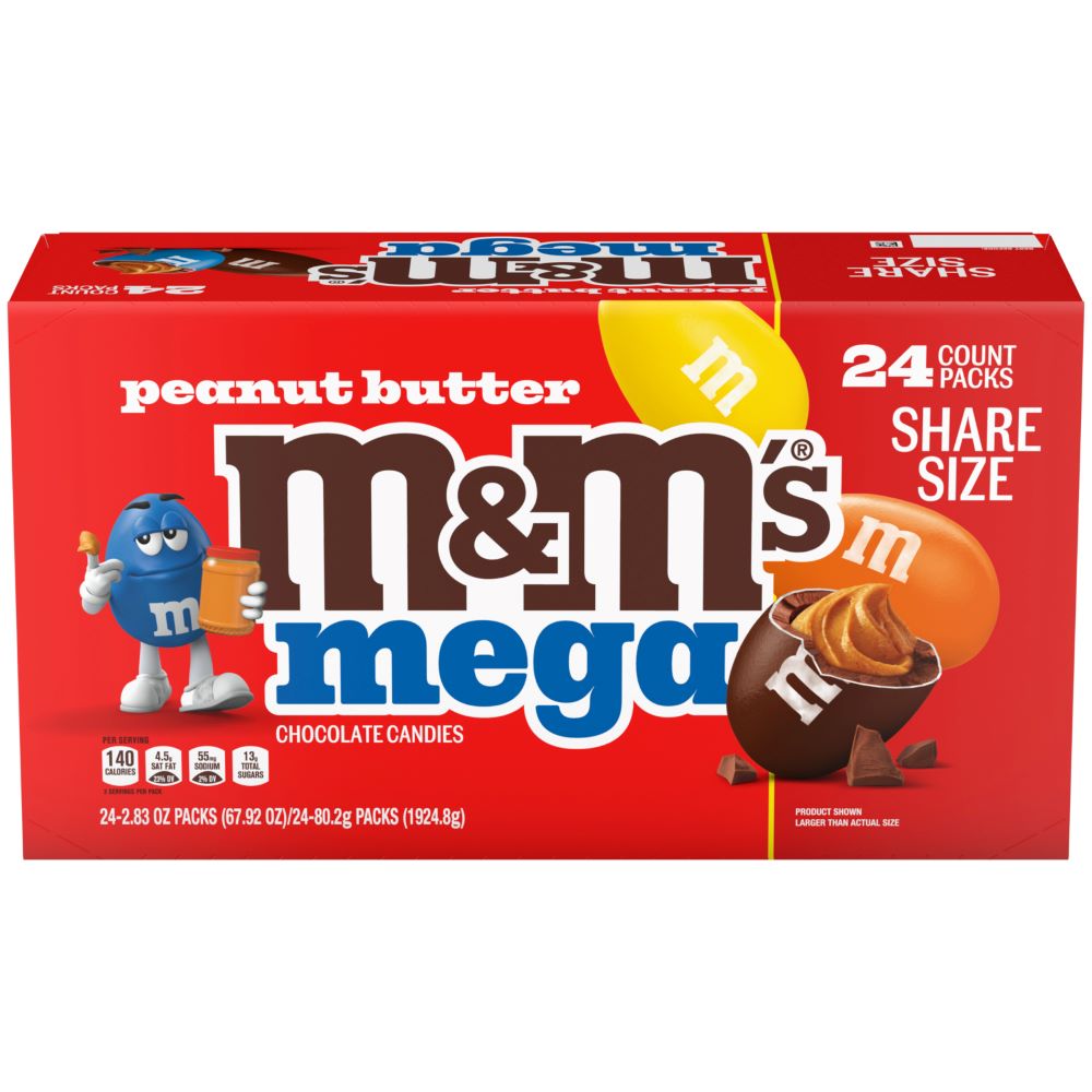 M&m`s peanut butter mega tubes k/s 24ct 2.83oz