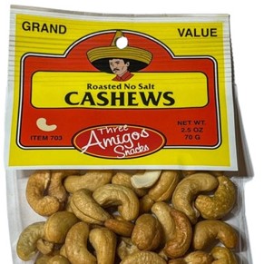 Three amigos rst no slt cashews 2.5 oz
