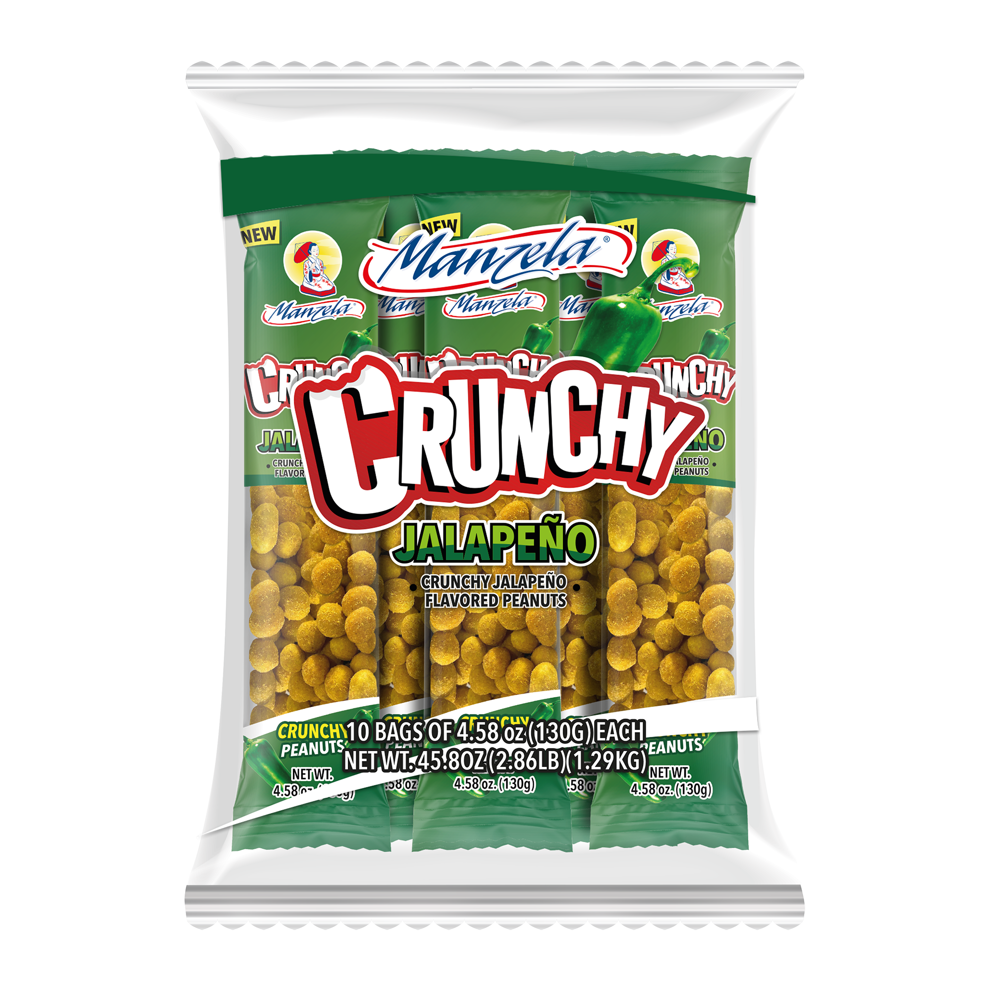 Manzela jalapeno crunchy peanuts 10ct 4.58oz