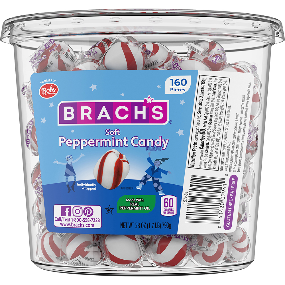 Brach`s soft peppermint candy tub 160ct 28oz