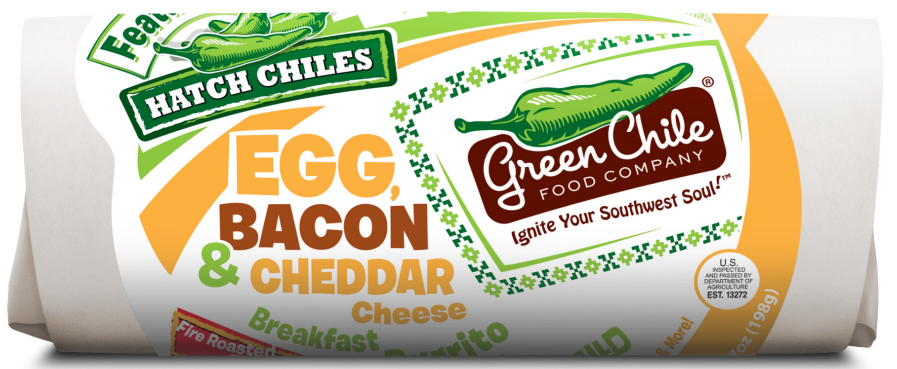 Green chile co breakfast egg & bacon burrito 7oz